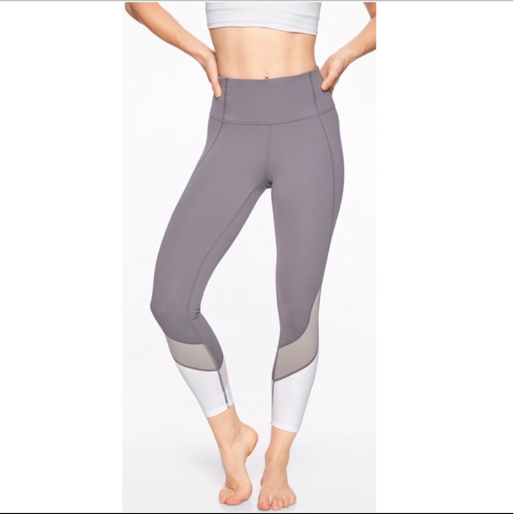 Athleta Colorblock (Grey/White) Salutation 7/8 Tight Leggings - Large